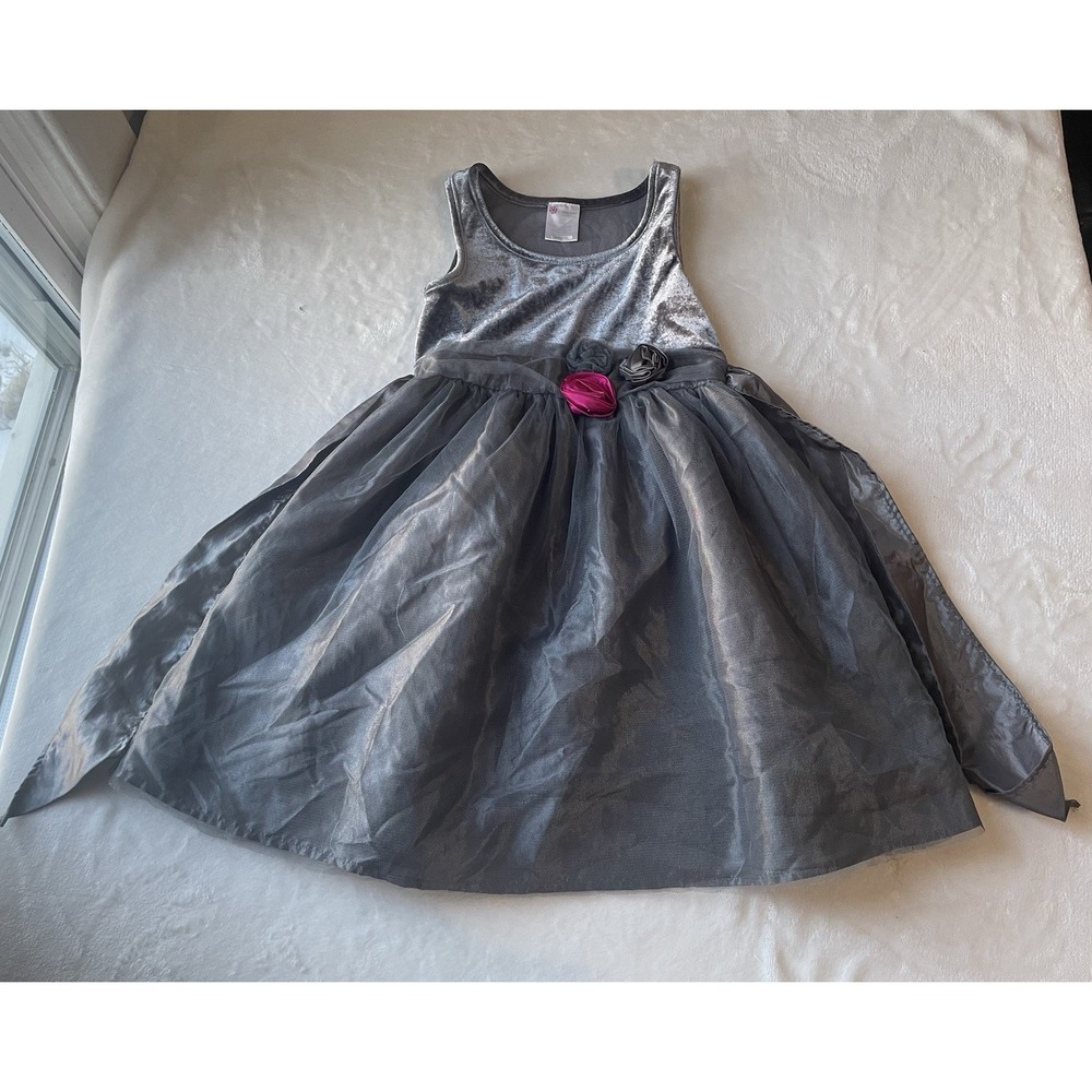 Holiday Editions Silver Gray Chiffon Sleeveless Rose Bow Christmas Easter Dress